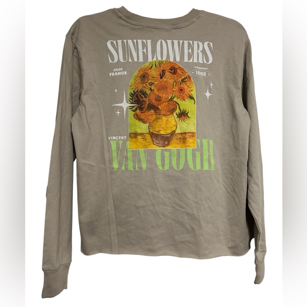 Mighty Fine Tan Sunflowers Van Gogh Long Sleeve Skimmer Graphic Tee S - Picture 3 of 3